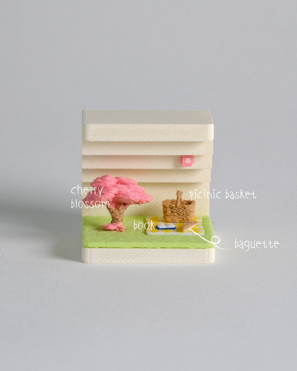 Small book with cherry blossom design on a gray background